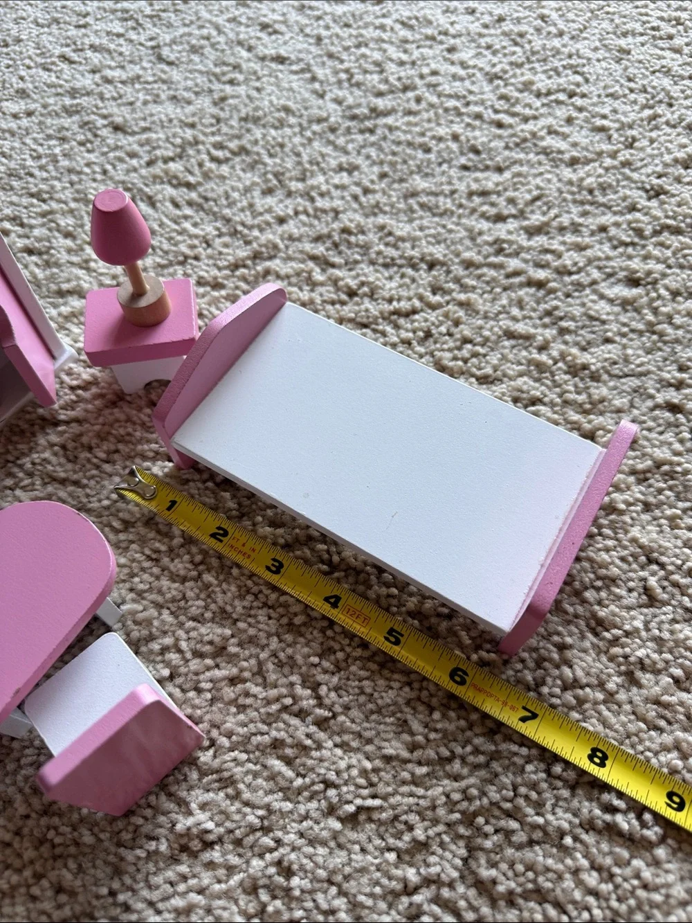 Pink and White Doll House All Rooms Furniture Set - Solid Wood.